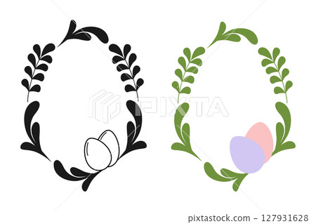 Silhouette and Colorful Twiggs and Easter Eggs Frame Borders Easter Greeting Copy space Template Set Silhouette and Colorful Twiggs and Easter Eggs Frame Borders Easter Greeting Copy space Template Set 127931628
