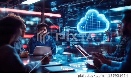 Group of business team with chart digital big data cloud technology in modern office. 127931654