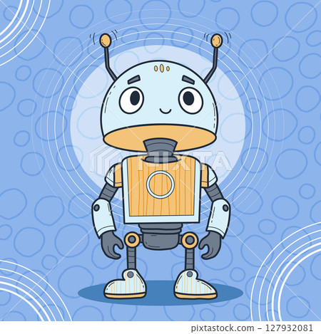 Futuristic cute Robot. Virtual Technology Assistant mascot. Vector illustration. Color hand drawing. Avatar character for tech support, security, chatbot projects, design. Not AI Futuristic cute Robot. Virtual Technology Assistant mascot. Vector illustration. Color hand drawing. Avatar character for tech support, security, chatbot projects, design. Not AI 127932081
