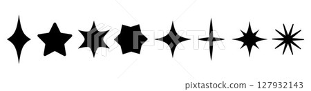 Stars. Black Starburst and Sparkle Icons Set. Abstract Star Silhouettes in Various Shapes. Minimalistic Decorative Elements for Design, Emblems, Symbols, Badges, or Holiday Decorations Stars. Black Starburst and Sparkle Icons Set. Abstract Star Silhouettes in Various Shapes. Minimalistic Decorative Elements for Design, Emblems, Symbols, Badges, or Holiday Decorations 127932143