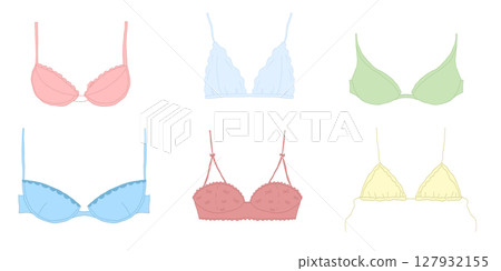 Vector Doodle Lingerie Set Hand Drawn Bra and Underwear Sketch in Pastel Tones 127932155