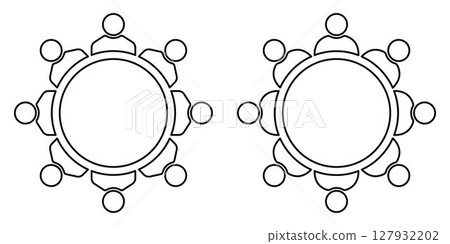 Outline icon of round table meeting. Editable stroke. Group discussion symbol with people sitting at circular conference desk. For business, team planning, collaboration, communication design. Outline icon of round table meeting. Editable stroke. Group discussion symbol with people sitting at circular conference desk. For business, team planning, collaboration, communication design. 127932202