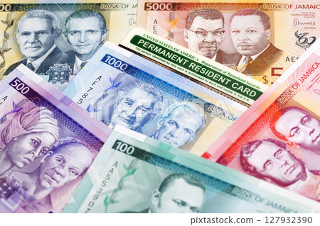 American permanent resident card on Jamaican dollar 127932390