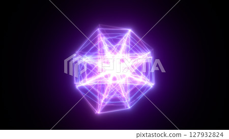 Luminous violet geometric shape with intense core glow and dynamic light webs on a dark background Luminous violet geometric shape with intense core glow and dynamic light webs on a dark background 127932824