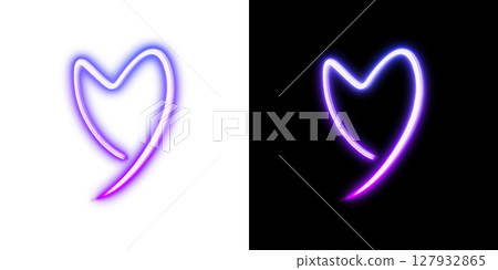Purple and blue neon hearts painted on transparent and black backgrounds 127932865