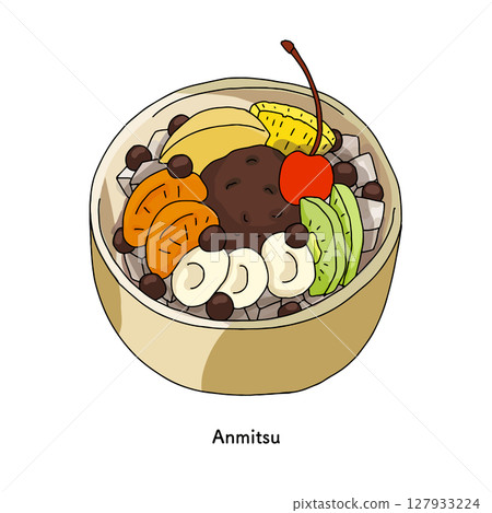 Line drawing illustration of fruit anmitsu Line drawing illustration of fruit anmitsu 127933224
