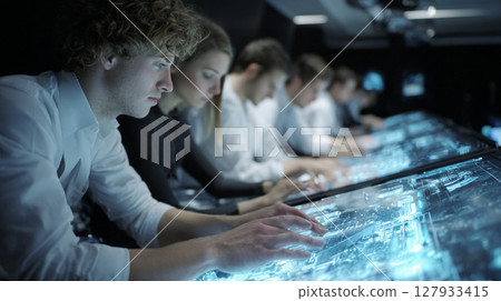 Young engineer working on a futuristic PC 127933415