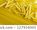 Different mixture of pasta on white background. The concept of diet 127934005