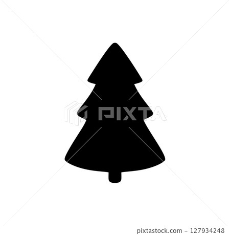 Simple black silhouette of vector christmas tree icon, ideal for festive designs and winter holiday projects, evoking a sense of winter celebrations and traditional decorations illustration Simple black silhouette of vector christmas tree icon, ideal for festive designs and winter holiday projects, evoking a sense of winter celebrations and traditional decorations illustration 127934248