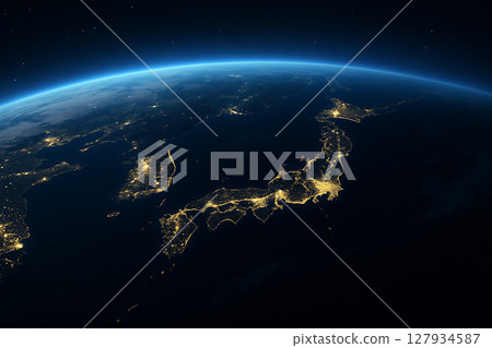 A spectacular view of the beautiful blue and starry sky of the Earth from space 127934587