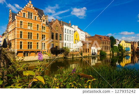Architecture, canal and landmark of Ghent, Belgium 127935242