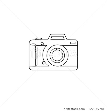 Minimalist Black and White Line Art Digital Camera Illustration Simple Graphic Design 127935781