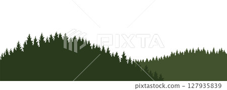 Mountains silhouettes landscape background. Rocky panorama with mountains skyline and pine tree forest. Scenery with slopes, vector cartoon illustration Mountains silhouettes landscape background. Rocky panorama with mountains skyline and pine tree forest. Scenery with slopes, vector cartoon illustration 127935839
