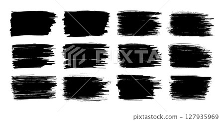 Paint brush. Black ink grunge brush strokes. Vector paintbrush set. Grunge design elements. Painted ink stripes. Creative isolated spots. Ink smudge abstract shape stains and smear set 127935969
