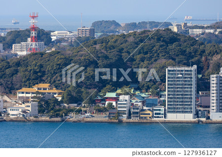 從福岡縣北九州市門司港懷舊展望室眺望下關赤間神社 127936127