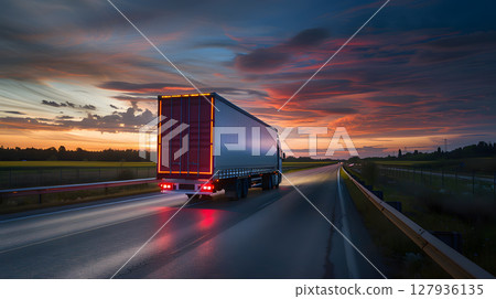 Logistics and transportation of various goods by trucks on the highway. AI Generated 127936135