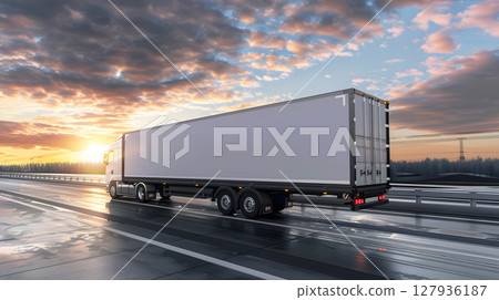 Logistics and transportation of various goods by trucks on the highway. AI Generated 127936187