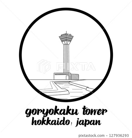 Circle Icon Goryokaku Tower. Vector illustration 127936293