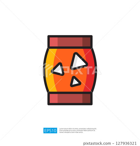 Colorful Icon of a Geometric Barrel Container with Triangular Design Elements in Vibrant Orange and Red Hues Colorful Icon of a Geometric Barrel Container with Triangular Design Elements in Vibrant Orange and Red Hues 127936321