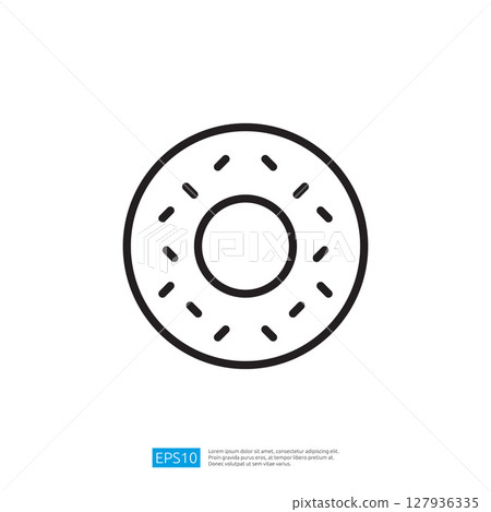 Minimalist Icon of a Simple Round Donut with Sprinkles and Cream on a Clean Background 127936335