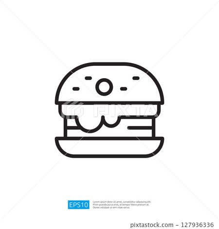 Simple Burger Icon Outline Design Representing Quick Fast Food Meal in Modern Graphics 127936336