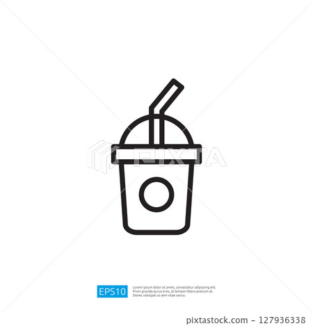 Refreshing Drink Icon in Minimalist Design Featuring Beverage with Straw and Container for Summer Enjoyment 127936338