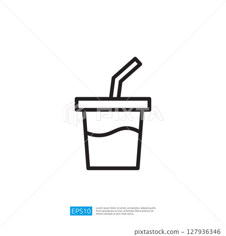 Minimalist Drink Cup Icon with Straw and Liquid Representation Isolated on White Background 127936346