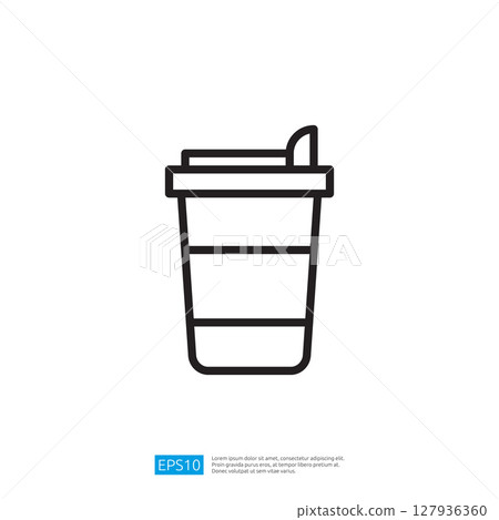 Stylized Icon of a Takeaway Beverage Cup with Lid and Straw Outline Design Representing Coffee Refreshing Drink Stylized Icon of a Takeaway Beverage Cup with Lid and Straw Outline Design Representing Coffee Refreshing Drink 127936360