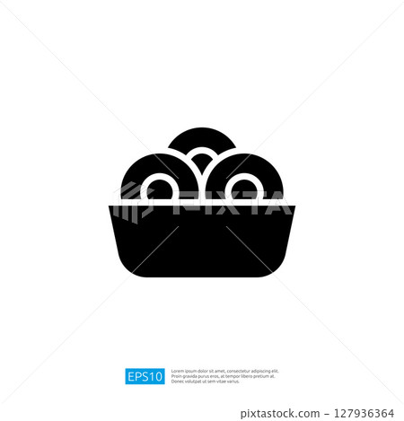 Icon of a Black Bowl Filled with Delicious Baked Snacks in Circular Shapes Representing Yummy Treats and Appetizers 127936364