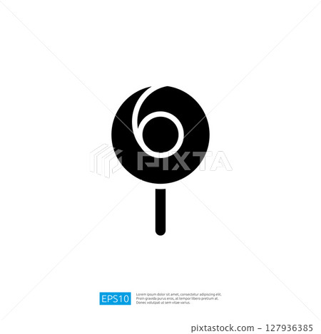 Black And White Minimalist Icon Of A Round Lollipop On A Stick Representing Sweet Treats And Candy Delight Black And White Minimalist Icon Of A Round Lollipop On A Stick Representing Sweet Treats And Candy Delight 127936385