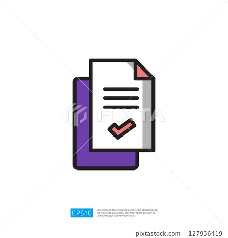 Document Paper Icon with Checkmark Symbol Representing Approval and Verification in Business and Office Context 127936419