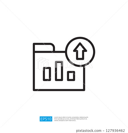 Data Growth Icon Depicting Folder with Graph and Upward Arrow Indicating Business Performance and Analytics Metrics 127936462