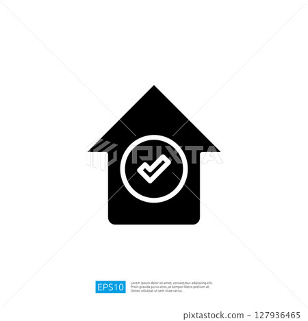 House Icon with Checkmark Symbol Representing Approval or Verification of Property Status in Real Estate Context 127936465