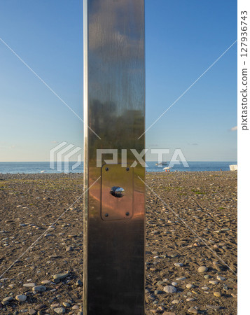 Shower on the beach. Modern shower outside. Resort by the sea. 127936743