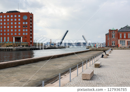 Fukuoka Prefecture, Kitakyushu City, Mojiko Retro, Drawbridge, Blue Wing Moji Fukuoka Prefecture, Kitakyushu City, Mojiko Retro, Drawbridge, Blue Wing Moji 127936785