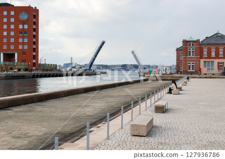 Fukuoka Prefecture, Kitakyushu City, Mojiko Retro, Drawbridge, Blue Wing Moji Fukuoka Prefecture, Kitakyushu City, Mojiko Retro, Drawbridge, Blue Wing Moji 127936786