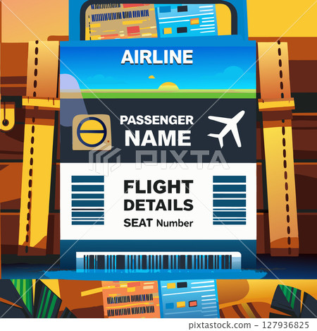 Airline travel boarding pass image. Cartoon style. Vector illustration Airline travel boarding pass image. Cartoon style. Vector illustration 127936825