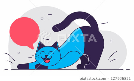 A fat cat stretching with a happy face. Flat style. Vector illustration 127936831