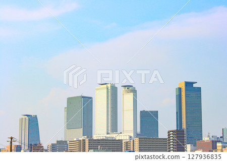 A view of the skyscrapers in front of Nagoya Station, Nagoya City, Aichi Prefecture 127936835