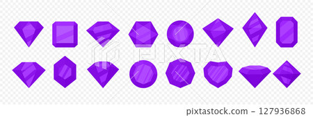 Purple Gemstones Vector Set. Crystal Icons Collection, Jewelry Elements for Luxury Branding. Diamond, Amethyst, Violet Precious Gems. Fantasy Design and Decoration Purple Gemstones Vector Set. Crystal Icons Collection, Jewelry Elements for Luxury Branding. Diamond, Amethyst, Violet Precious Gems. Fantasy Design and Decoration 127936868