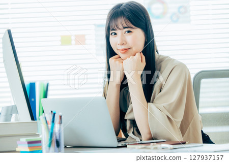 Female business desk Female business desk 127937157