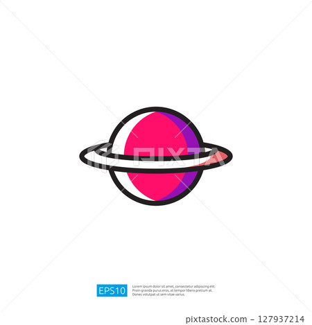 Colorful Iconic Saturn Planet With Pink and Purple Design Elements and Distinct Rings in a Modern Artistic Style 127937214