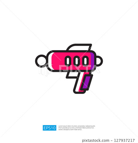 Colorful Futuristic Icon of a Gun with Pink and Cyan Elements in a Modern Minimalist Design Colorful Futuristic Icon of a Gun with Pink and Cyan Elements in a Modern Minimalist Design 127937217
