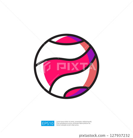 Colorful Icon of a Round Ball with Curved Lines in Pink, Purple and White Reflection of Sports and Playful Activity 127937232