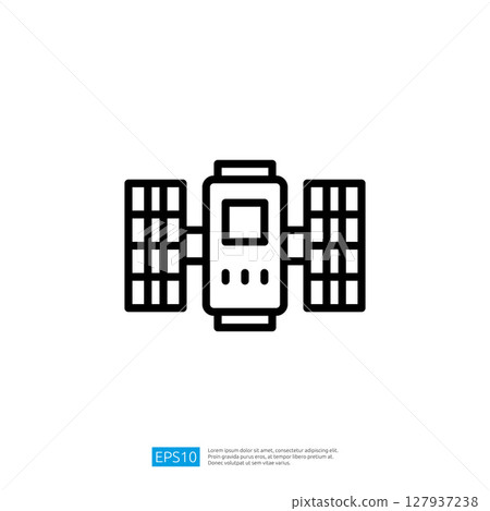 Conceptual Black Icon of a Satellite with Solar Panels for Communication Technology and Space Exploration Applications 127937238