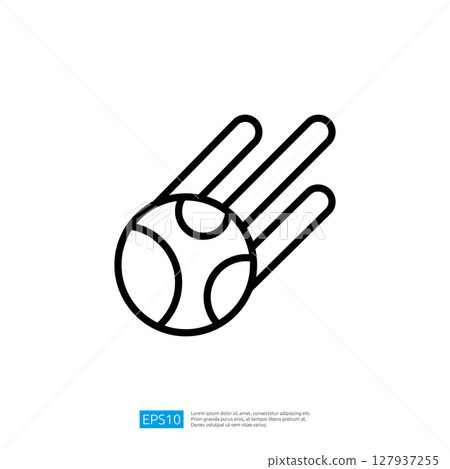 Dynamic Icon of a Baseball in Motion with Lines Depicting Speed and Action in a Simple Minimalist Design 127937255