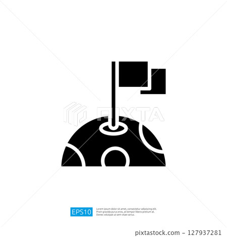 Geometric Icon of a Flag on a Pole Positioned Above a Circular Ground Spot Indicating Location and Navigation Context in Black and White Geometric Icon of a Flag on a Pole Positioned Above a Circular Ground Spot Indicating Location and Navigation Context in Black and White 127937281
