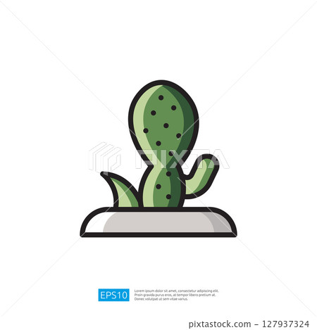 Minimalist Green Cactus Icon in a Simple Pot Against a Clean White Background Illustrating Modern Nature Elements 127937324