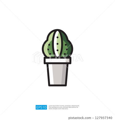 Cactus Icon In A Simple Pot Featuring Lush Green Foliage Against A Clean Minimalist Background 127937340