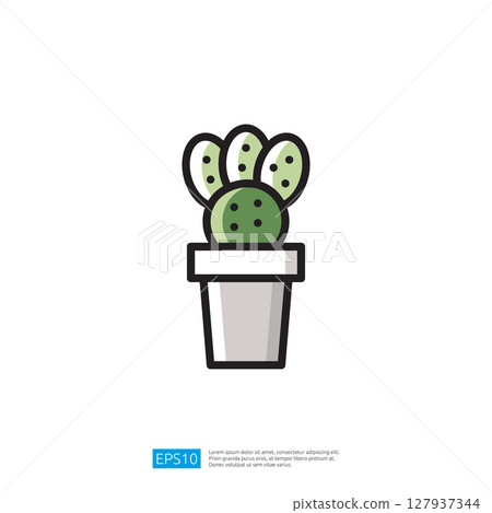 Cactus Icon in Simple Pot Illustration with Green Plant Elements for Modern Decor and Minimalist Design 127937344